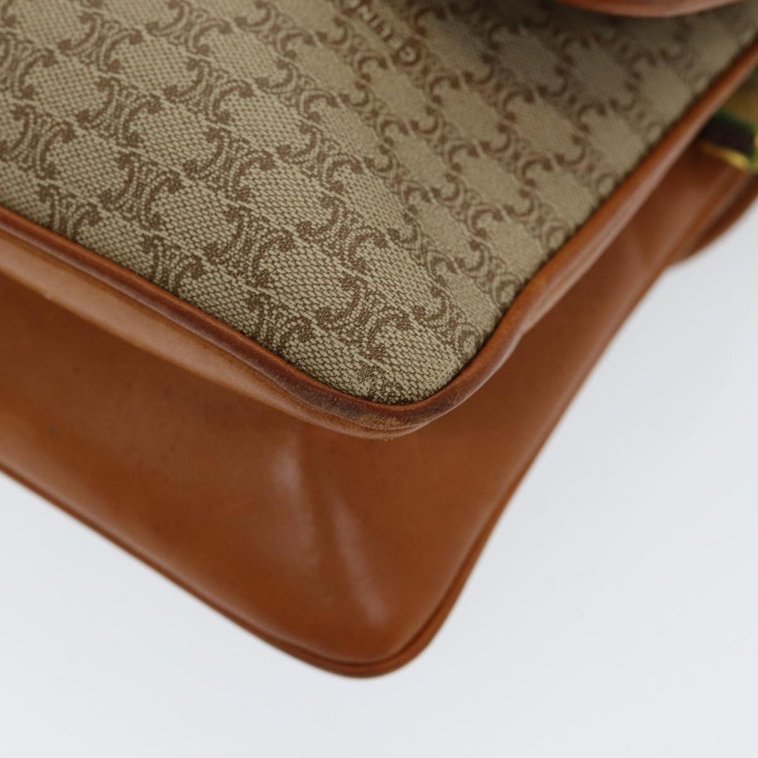 Celine Macadam Canvas Shoulder Bag PVC Leather Beige Auth 83676