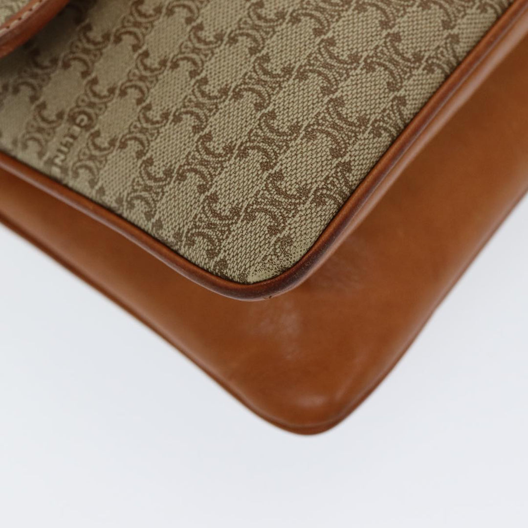 Celine Macadam Canvas Shoulder Bag PVC Leather Beige Auth 83676