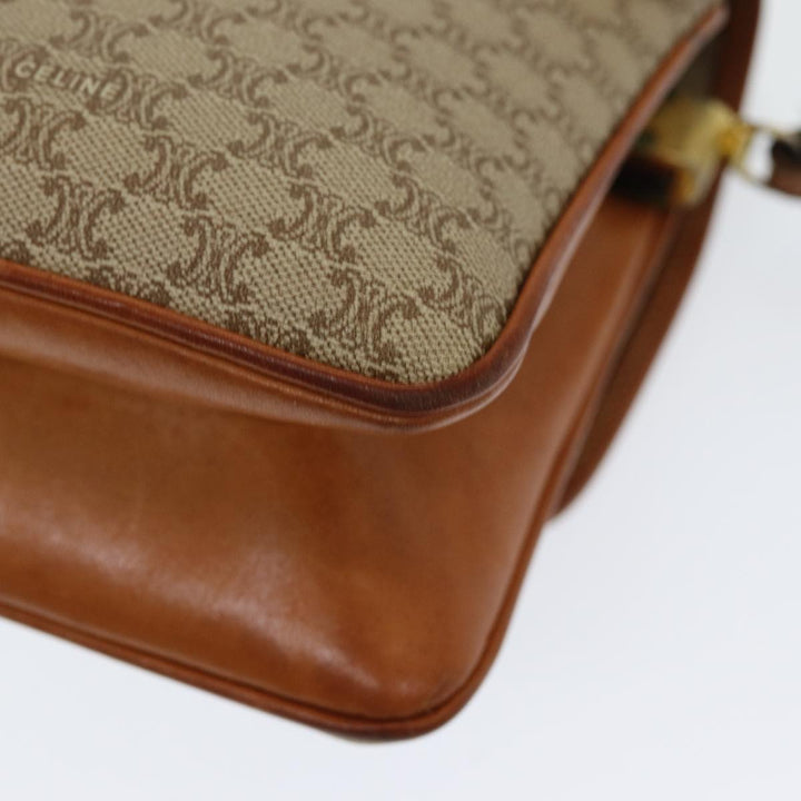 Celine Macadam Canvas Shoulder Bag PVC Leather Beige Auth 83676