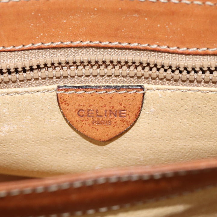 Celine Macadam Canvas Shoulder Bag PVC Leather Beige Auth 83676