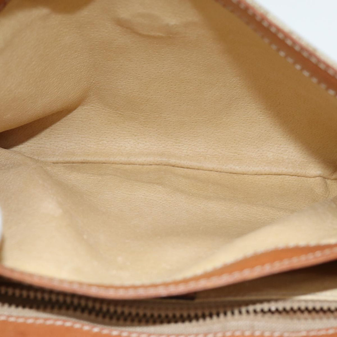 Celine Macadam Canvas Shoulder Bag PVC Leather Beige Auth 83676