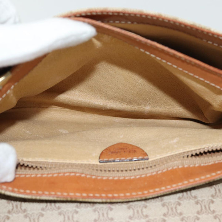 Celine Macadam Canvas Shoulder Bag PVC Leather Beige Auth 83676