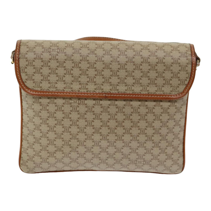 Celine Macadam Canvas Shoulder Bag PVC Leather Beige Auth 83676