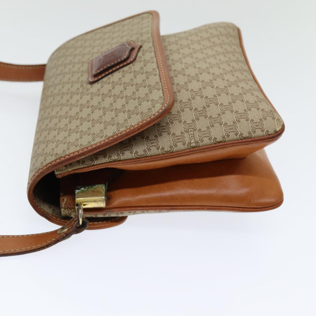 Celine Macadam Canvas Shoulder Bag PVC Leather Beige Auth 83676