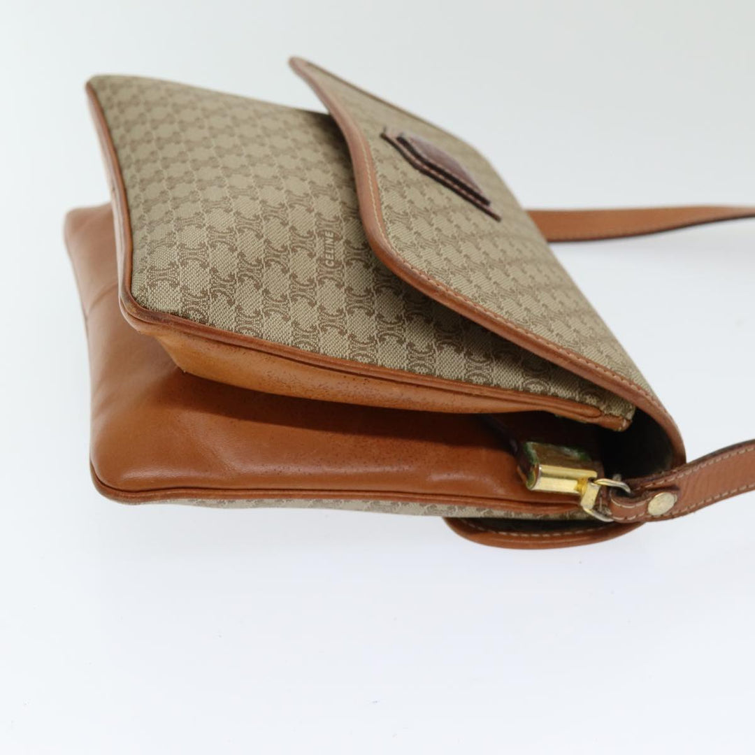 Celine Macadam Canvas Shoulder Bag PVC Leather Beige Auth 83676