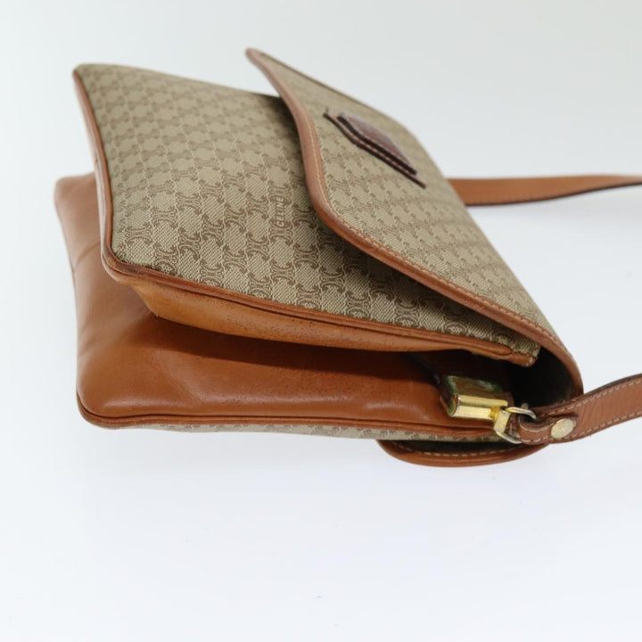 Celine Macadam Canvas Shoulder Bag PVC Leather Beige Auth 83676
