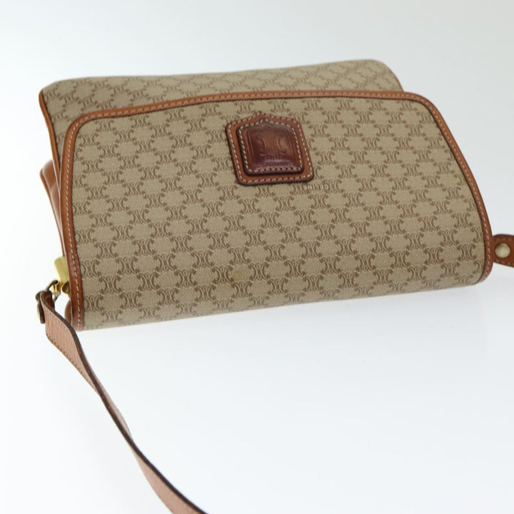 Celine Macadam Canvas Shoulder Bag PVC Leather Beige Auth 83676