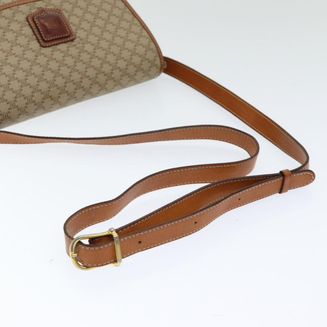 Celine Macadam Canvas Shoulder Bag PVC Leather Beige Auth 83676