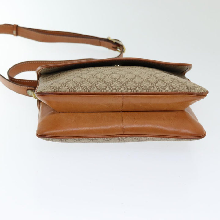 Celine Macadam Canvas Shoulder Bag PVC Leather Beige Auth 83676