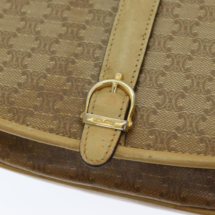 Celine Macadam Canvas Shoulder Bag PVC Leather Beige Auth 83677