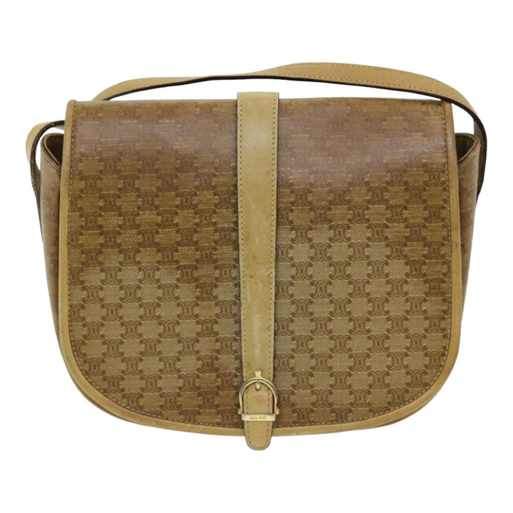 Celine Macadam Canvas Shoulder Bag PVC Leather Beige Auth 83677