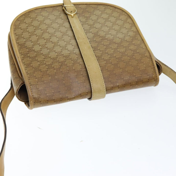 Celine Macadam Canvas Shoulder Bag PVC Leather Beige Auth 83677