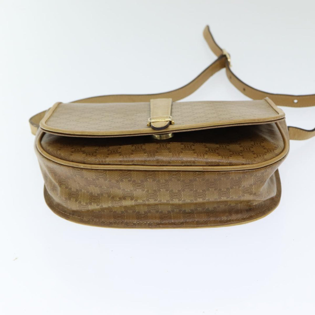 Celine Macadam Canvas Shoulder Bag PVC Leather Beige Auth 83677