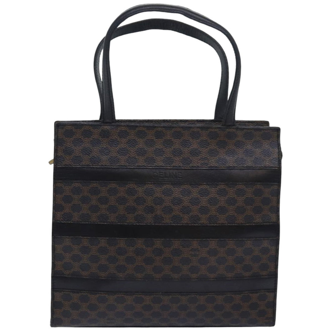 Celine Macadam Canvas Hand Bag PVC Leather Black Auth 83930