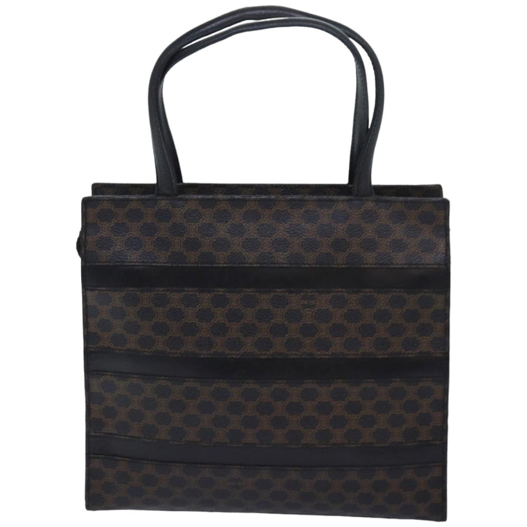Celine Macadam Canvas Hand Bag PVC Leather Black Auth 83930