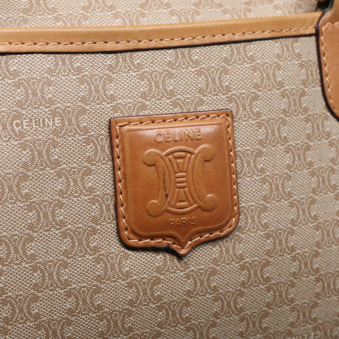 Celine Macadam Canvas Hand Bag Leather Beige Auth 83931