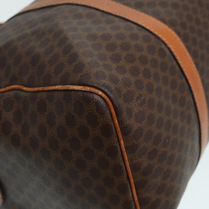 Celine Macadam Canvas Boston Bag PVC Leather Brown Auth 83945