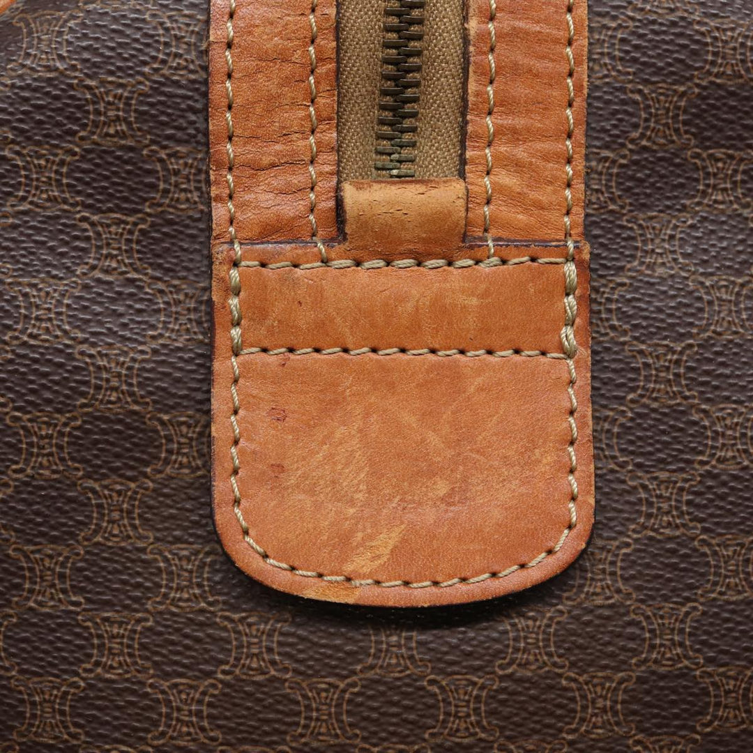 Celine Macadam Canvas Boston Bag PVC Leather Brown Auth 83945