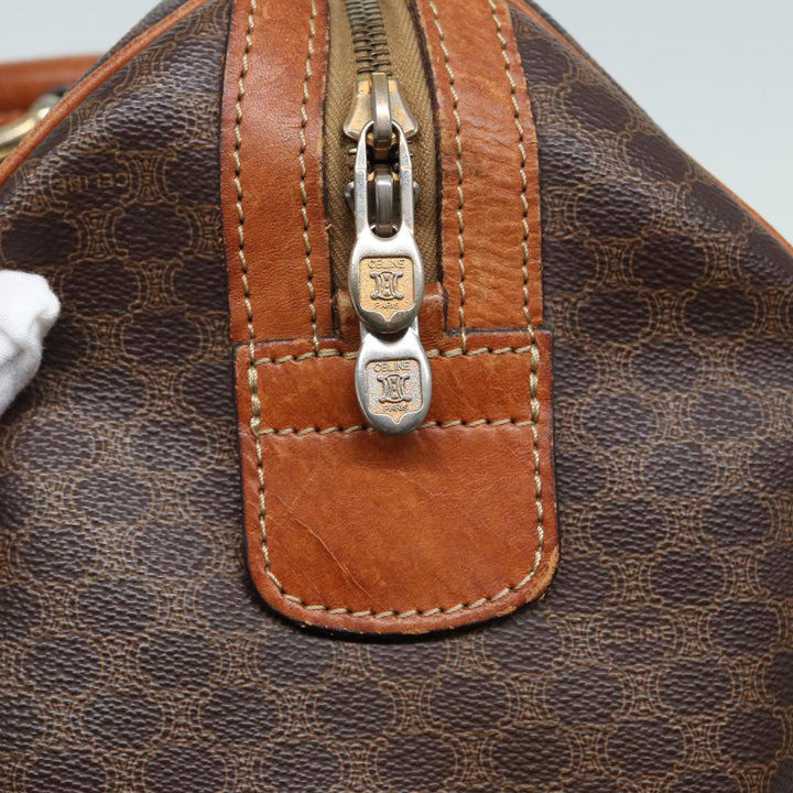 Celine Macadam Canvas Boston Bag PVC Leather Brown Auth 83945