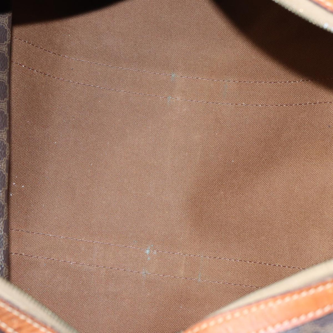 Celine Macadam Canvas Boston Bag PVC Leather Brown Auth 83945
