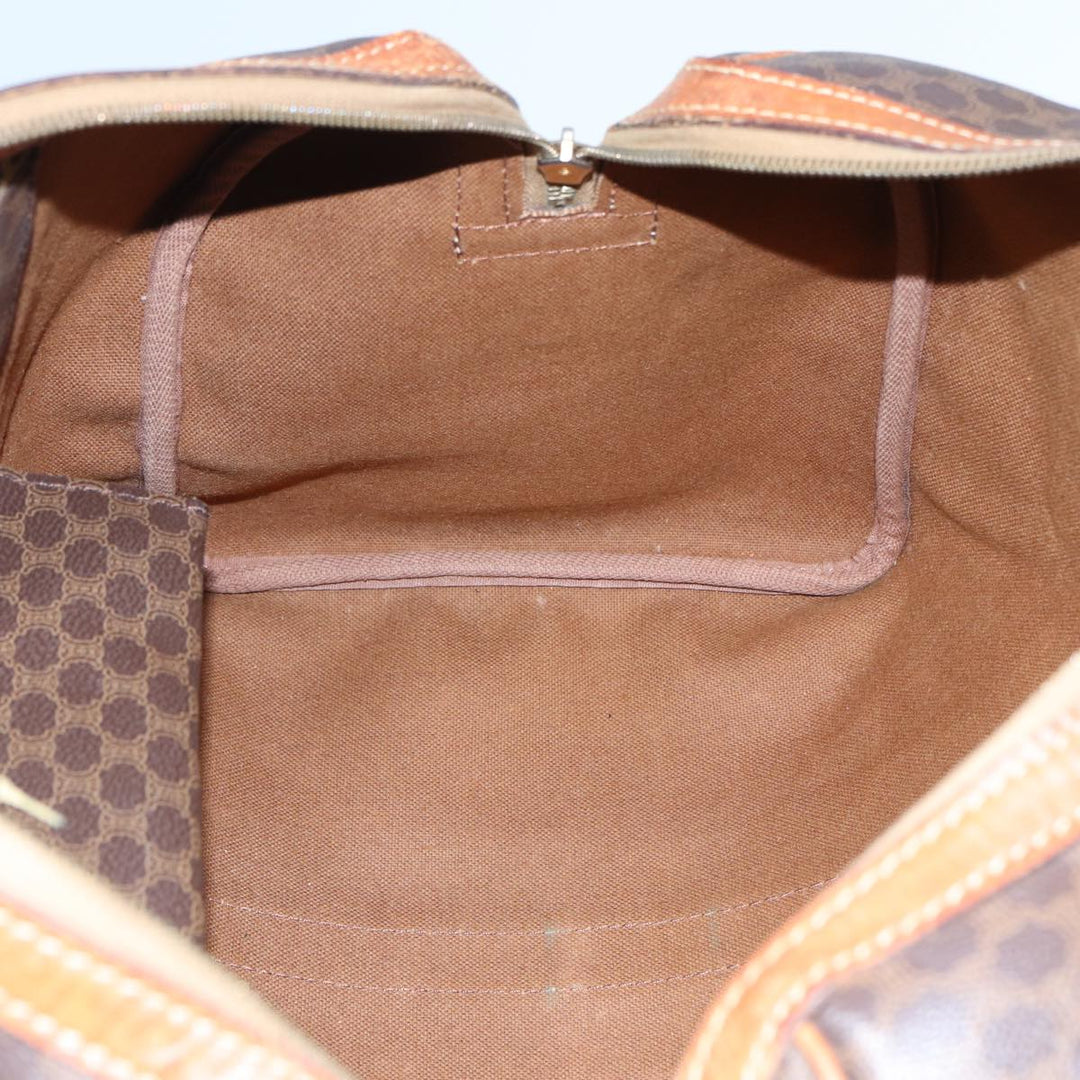 Celine Macadam Canvas Boston Bag PVC Leather Brown Auth 83945