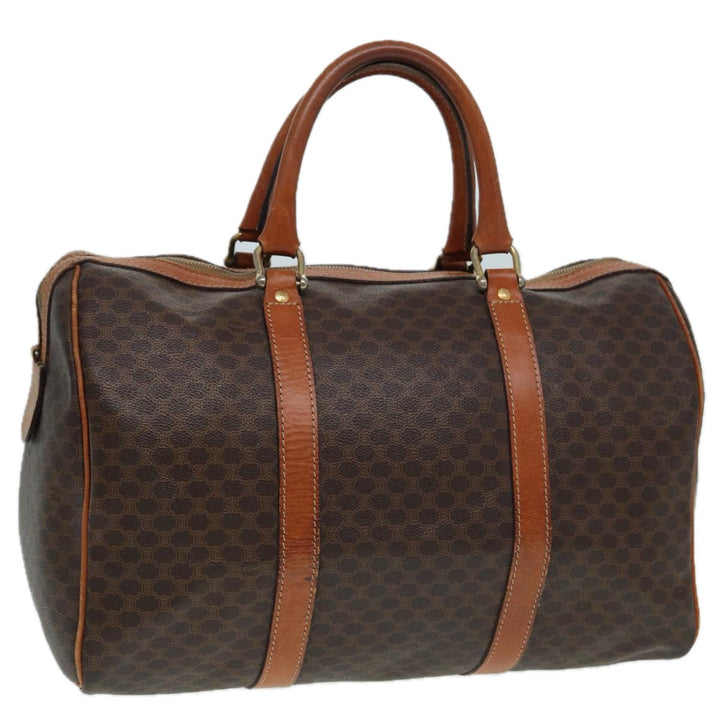 Celine Macadam Canvas Boston Bag PVC Leather Brown Auth 83945