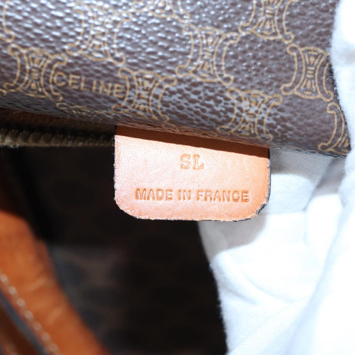 Celine Macadam Canvas Boston Bag PVC Leather Brown Auth 83945