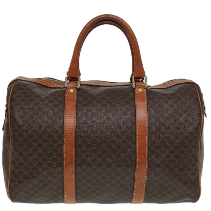 Celine Macadam Canvas Boston Bag PVC Leather Brown Auth 83945