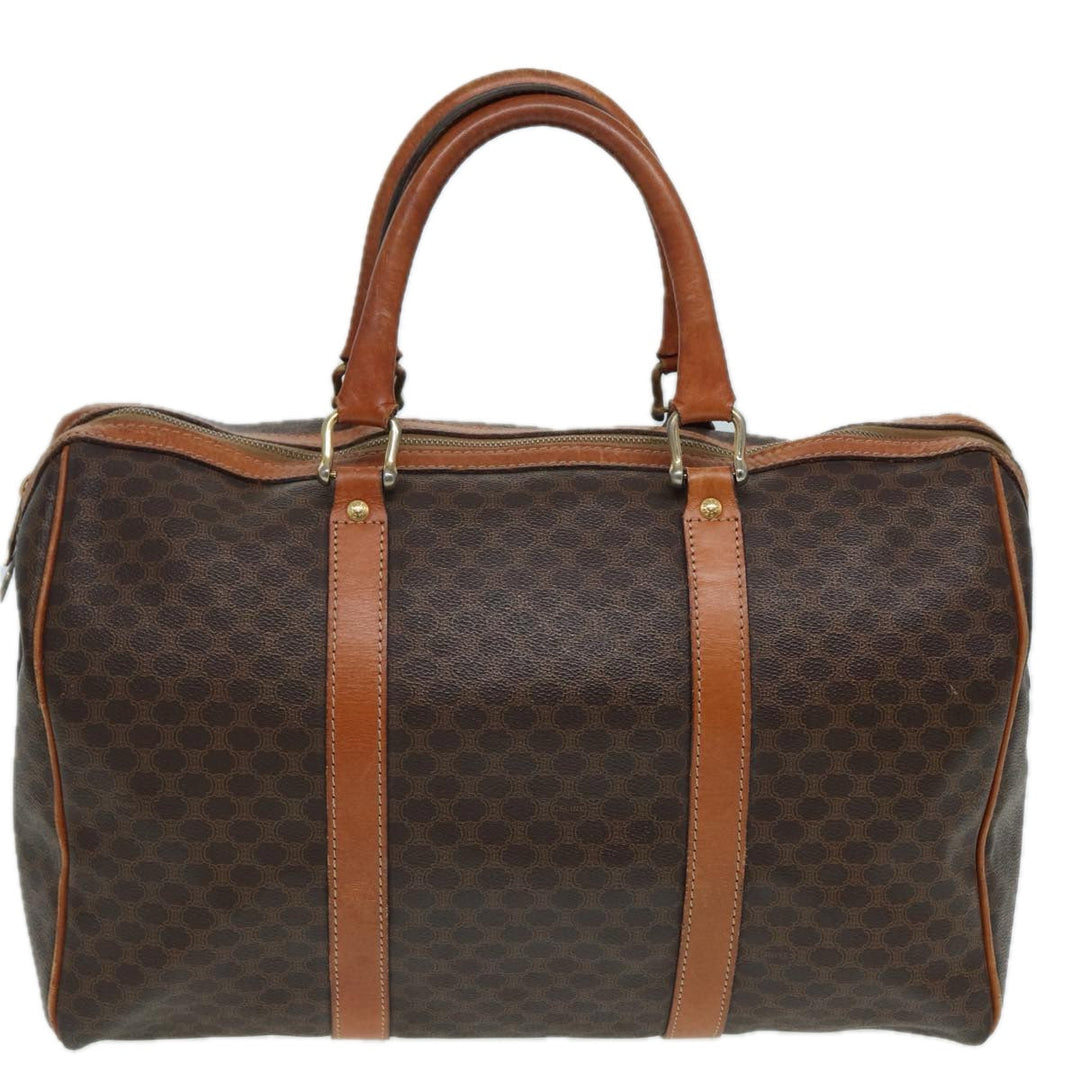 Celine Macadam Canvas Boston Bag PVC Leather Brown Auth 83945