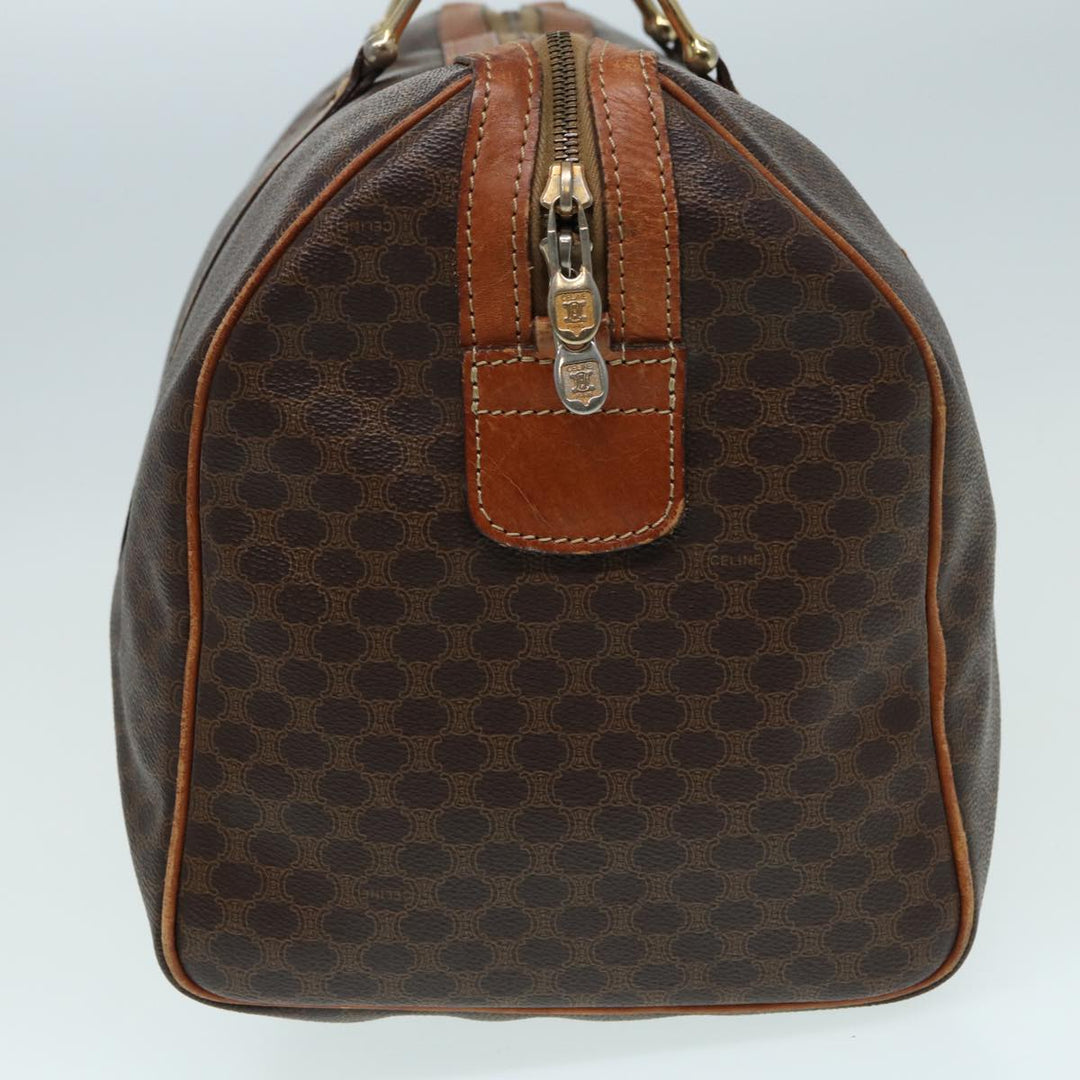 Celine Macadam Canvas Boston Bag PVC Leather Brown Auth 83945