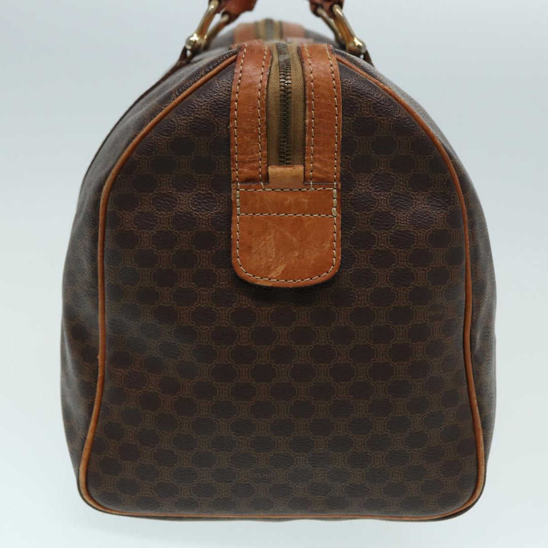 Celine Macadam Canvas Boston Bag PVC Leather Brown Auth 83945
