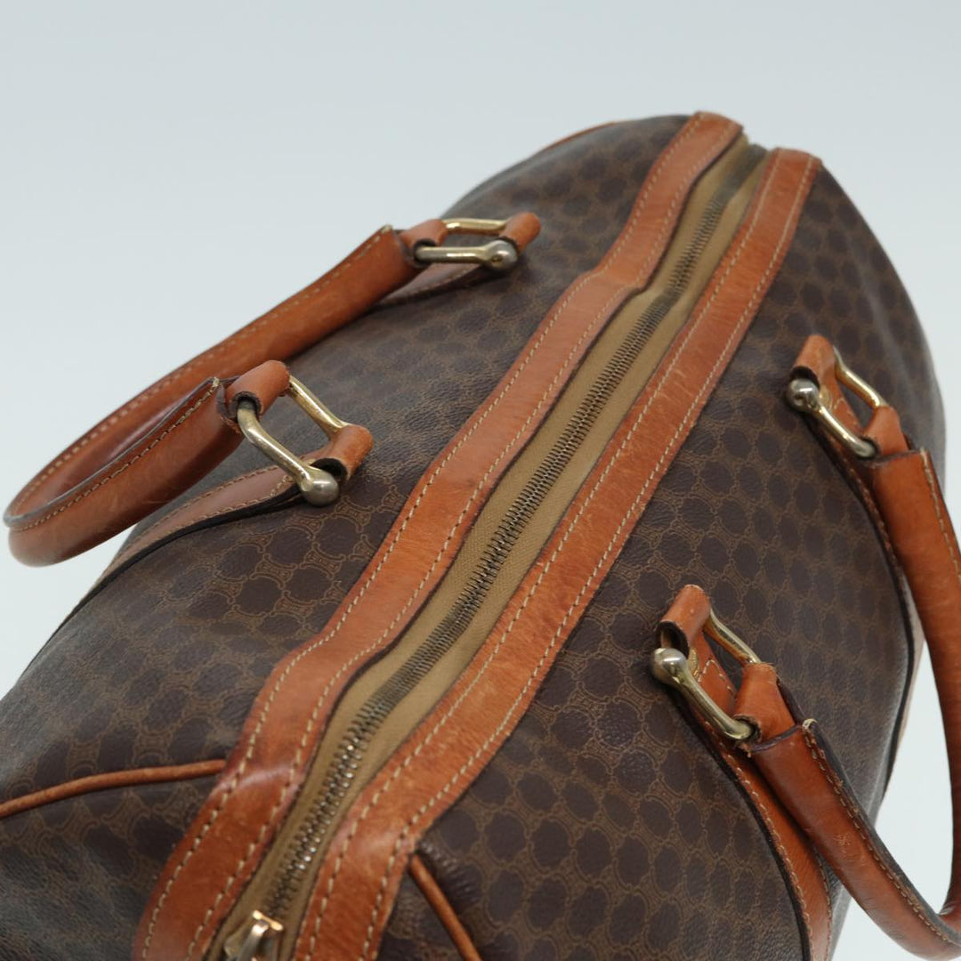 Celine Macadam Canvas Boston Bag PVC Leather Brown Auth 83945