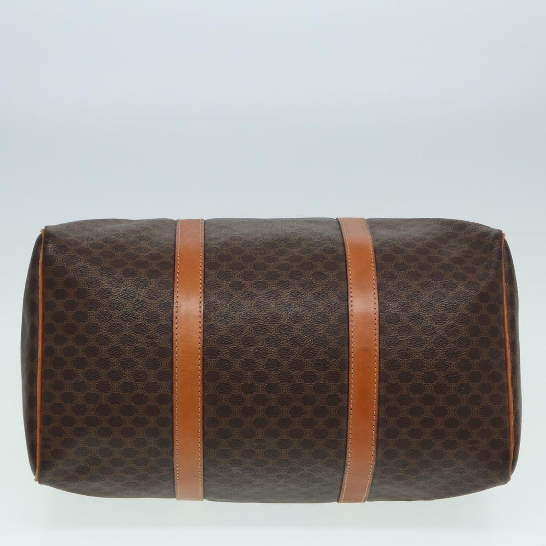Celine Macadam Canvas Boston Bag PVC Leather Brown Auth 83945