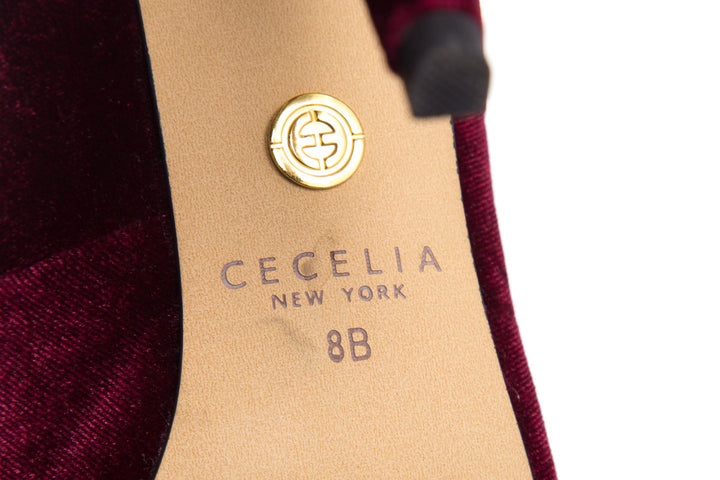 Cecilia Burgundy Velvet Pointed-Toe Heels SZ 8