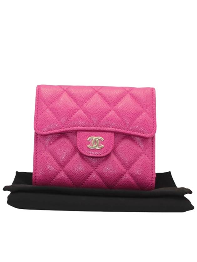 Classic Gold Logo Half Wallet Pink Chanel