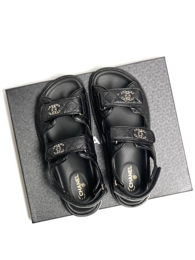 Women's CC Logo Velcro Sandals Gold Black Chanel