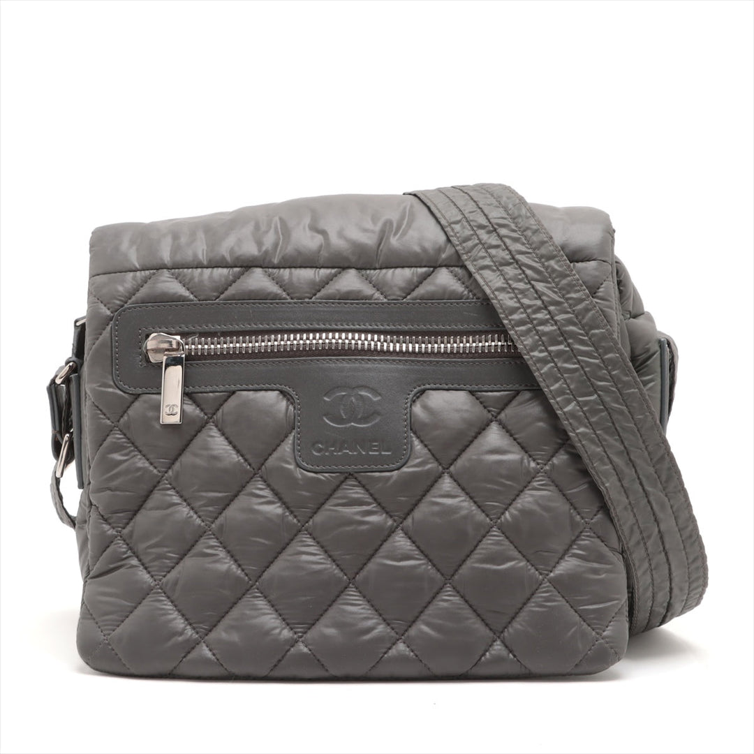 Top Quality Chanel Coconut Nylon X Leather Shoulder Bag Gr Silver Gold  13th