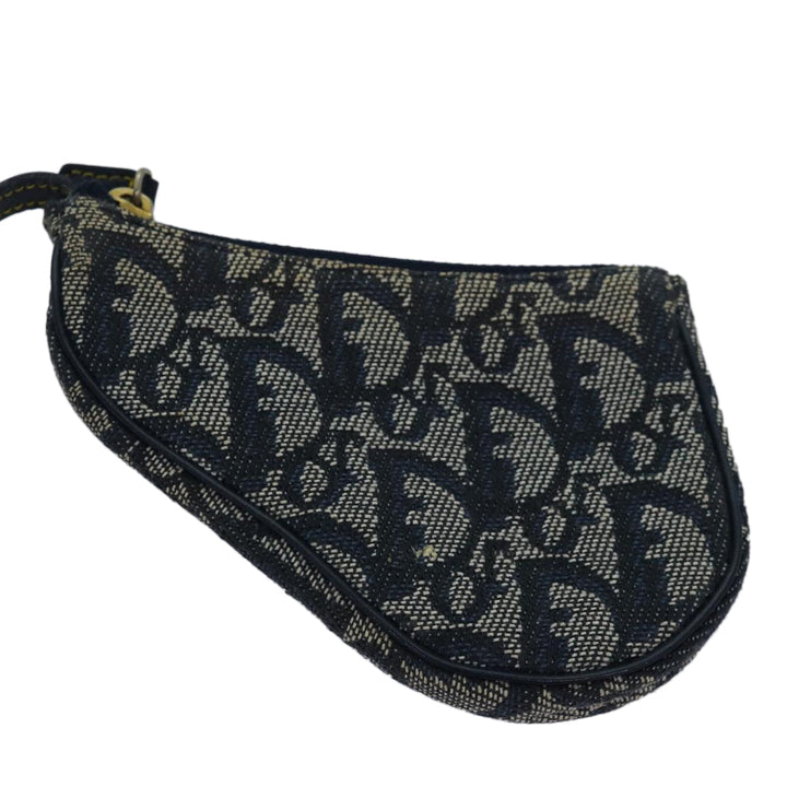 CHRISTIAN Top quality Dior Trotter Canvas SaddleCoin Purse Coin Purse Blue Auth 84076