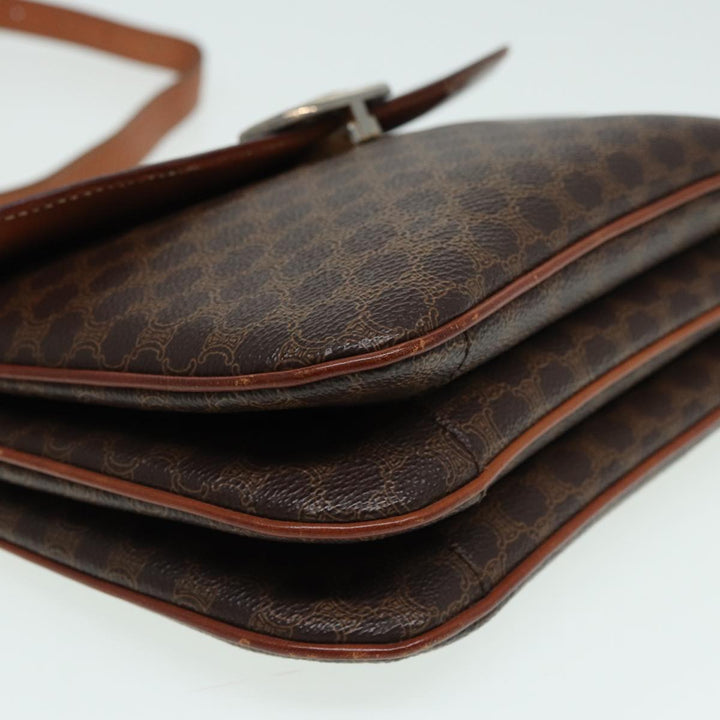 Celine Macadam Canvas Shoulder Bag PVC Leather Brown Auth 84209