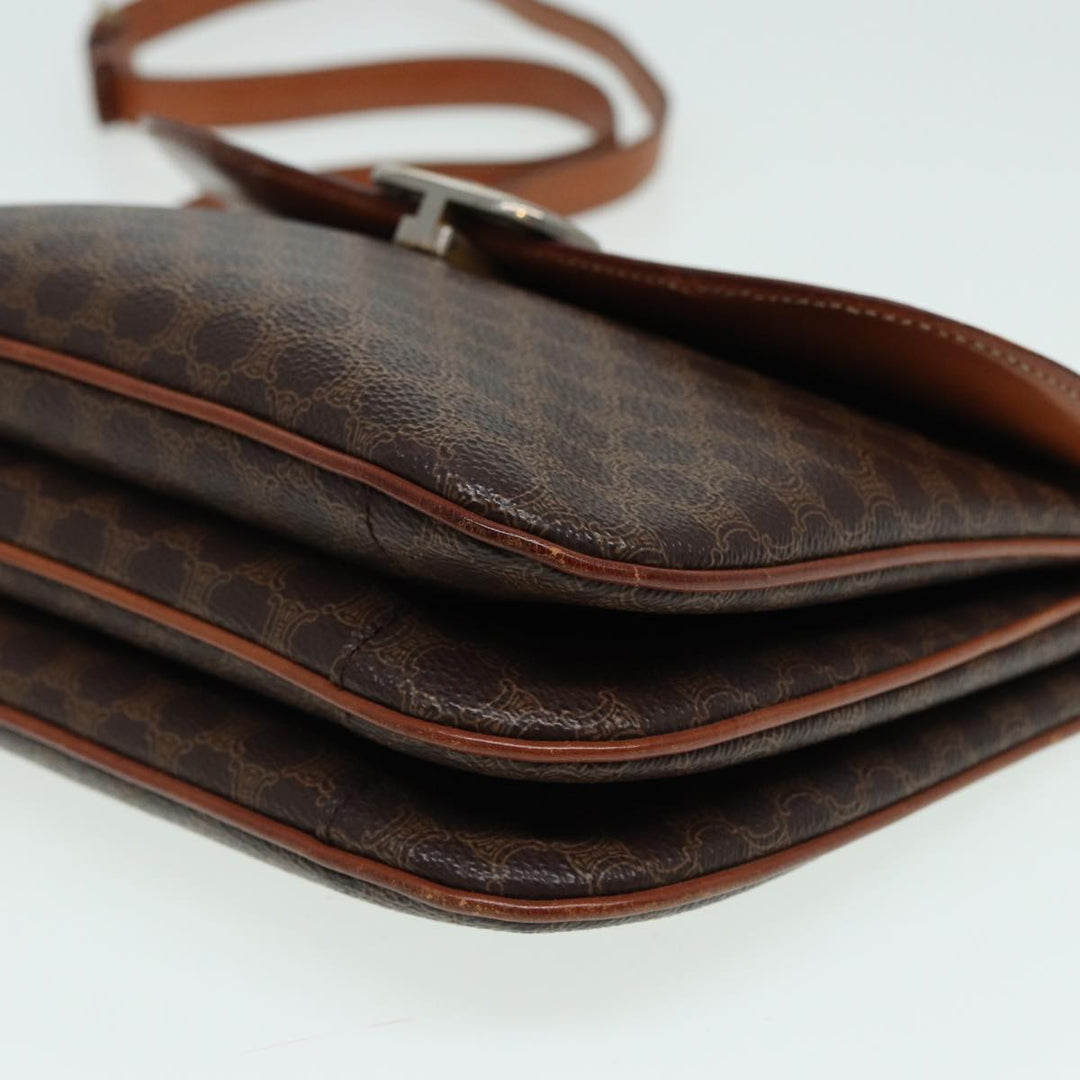 Celine Macadam Canvas Shoulder Bag PVC Leather Brown Auth 84209