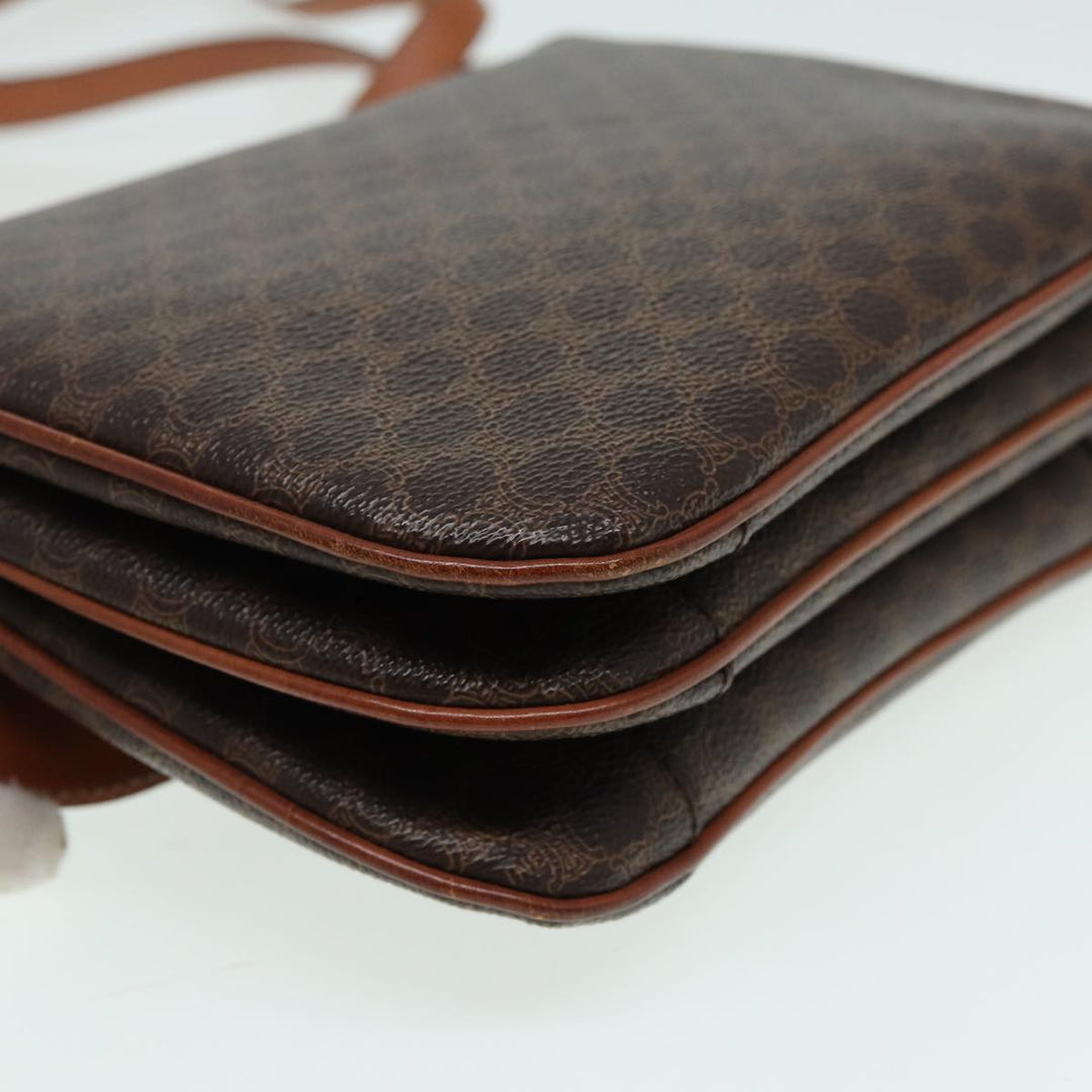 Celine Macadam Canvas Shoulder Bag PVC Leather Brown Auth 84209