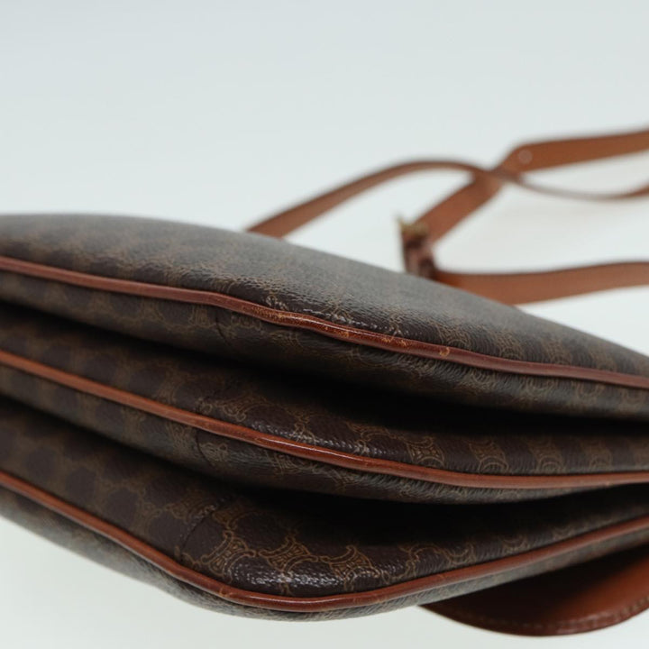 Celine Macadam Canvas Shoulder Bag PVC Leather Brown Auth 84209