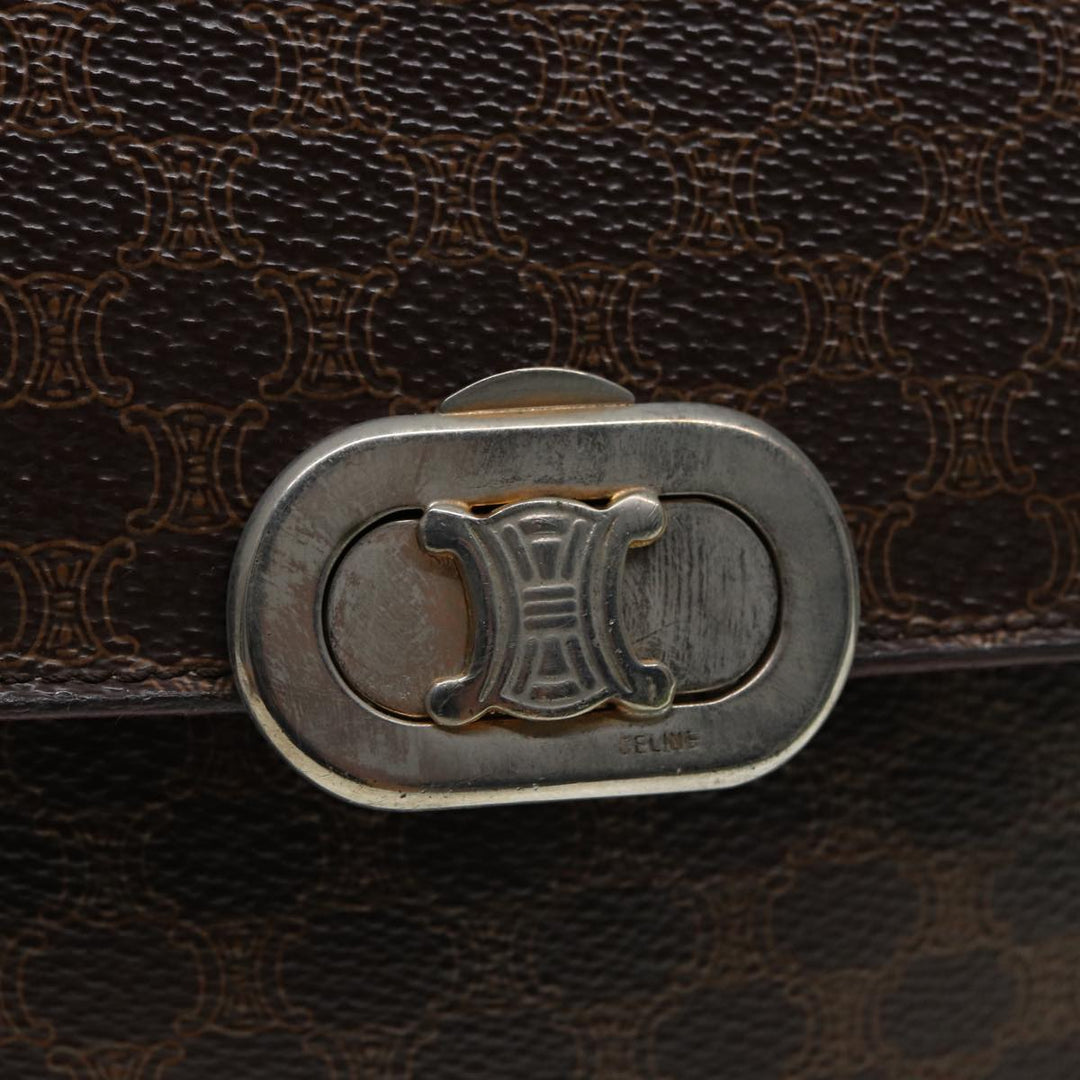 Celine Macadam Canvas Shoulder Bag PVC Leather Brown Auth 84209