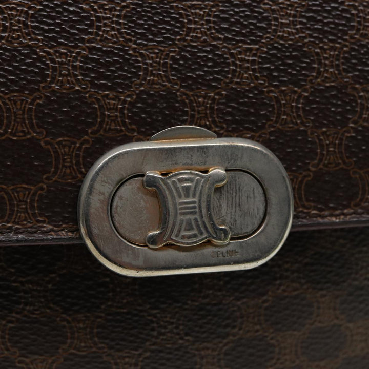 Celine Macadam Canvas Shoulder Bag PVC Leather Brown Auth 84209