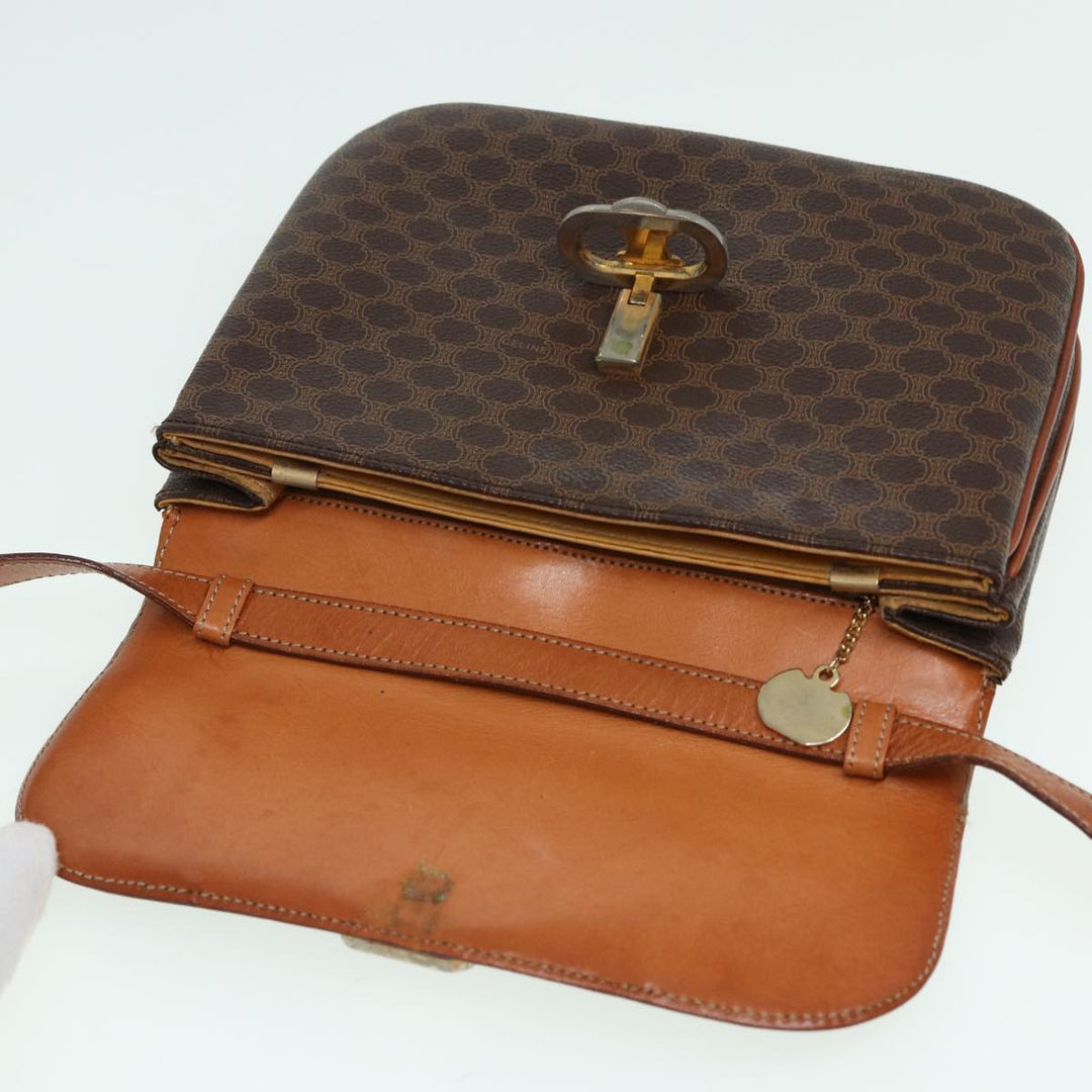 Celine Macadam Canvas Shoulder Bag PVC Leather Brown Auth 84209