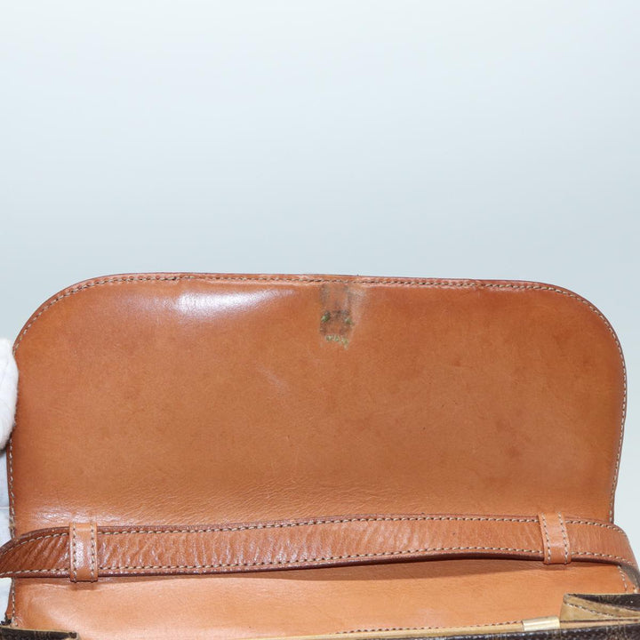 Celine Macadam Canvas Shoulder Bag PVC Leather Brown Auth 84209