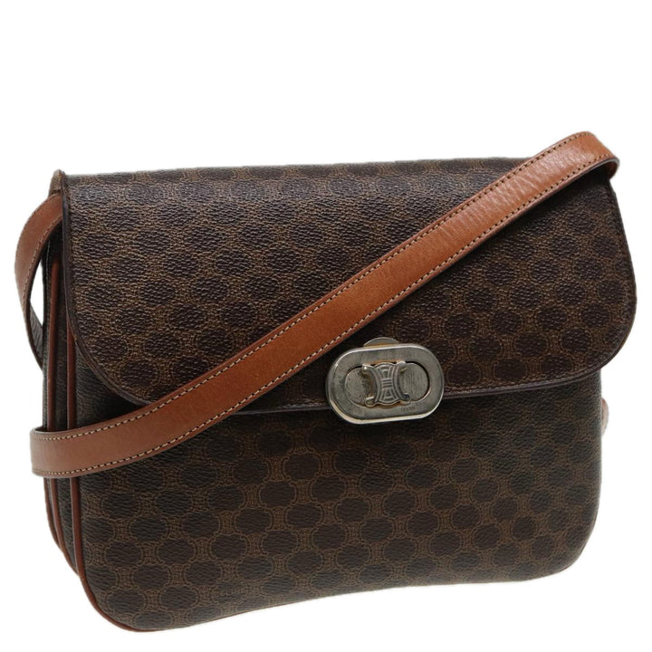 Celine Macadam Canvas Shoulder Bag PVC Leather Brown Auth 84209