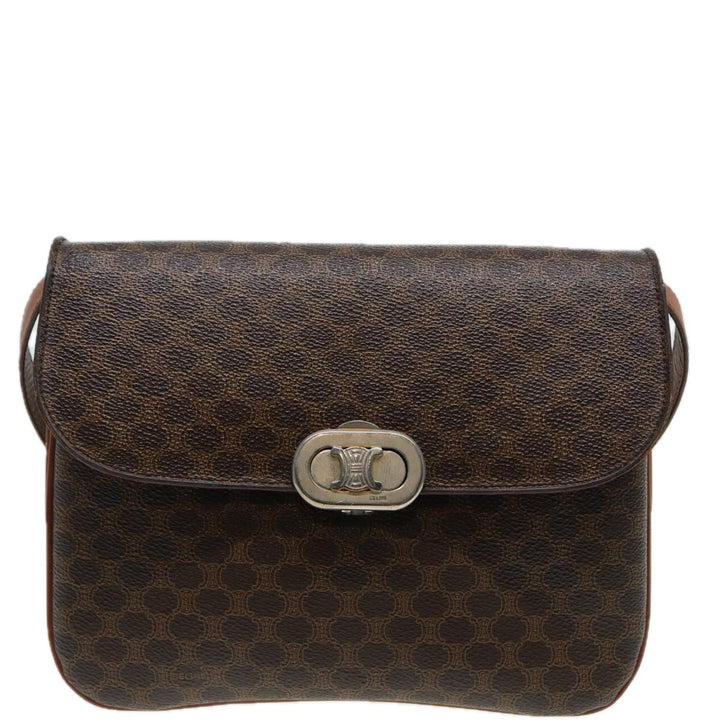 Celine Macadam Canvas Shoulder Bag PVC Leather Brown Auth 84209