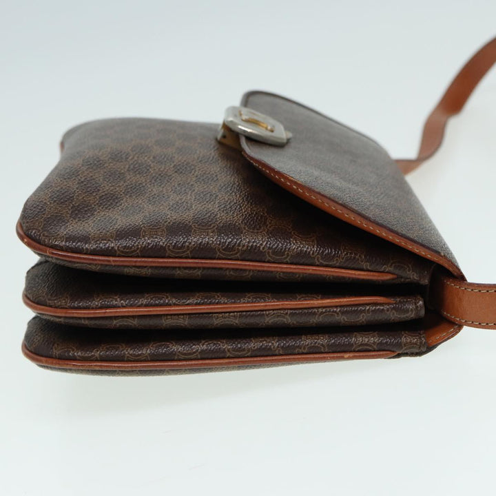 Celine Macadam Canvas Shoulder Bag PVC Leather Brown Auth 84209