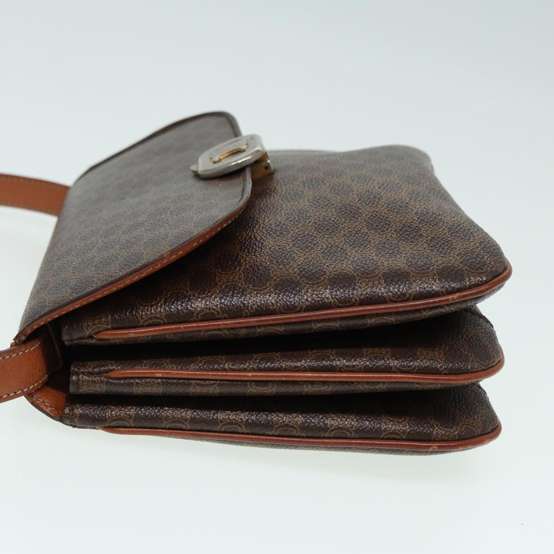 Celine Macadam Canvas Shoulder Bag PVC Leather Brown Auth 84209